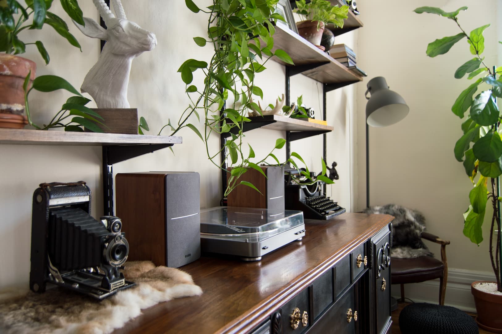 PlantFilled Warm Industrial Rustic Decor Inspiration Apartment Therapy